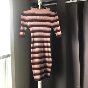 Blush striped fitted sweater dress